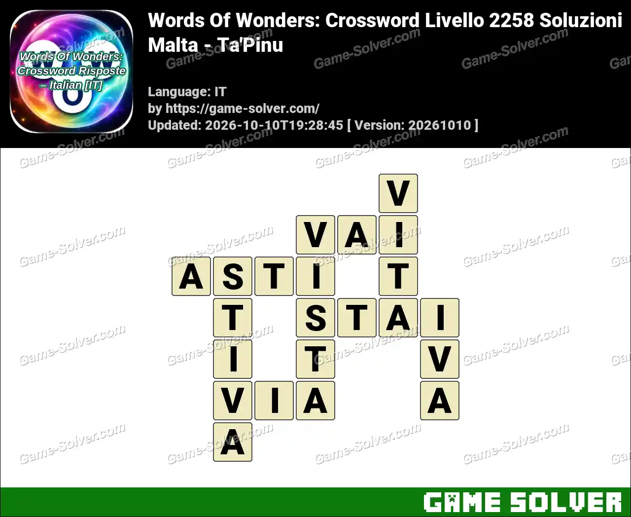 Words Of Wonders: Crossword Livello 2258 Soluzioni – Malta – Ta’Pinu